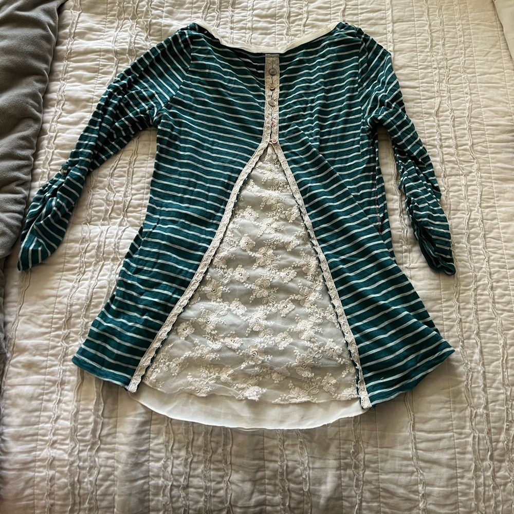 Small Meadow and Rue green striped top